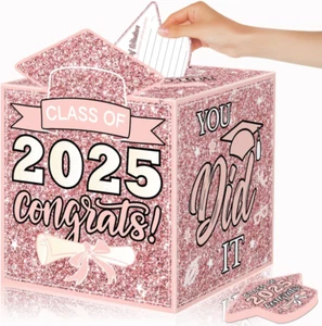 Pink Graduation Card Box 2025 Graduation Party Decorations Rose Gold Congrats Gr - Picture 1 of 12