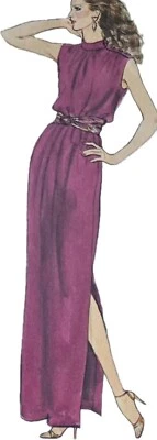 1980s Grecian Maxi Midi Dress Stand Gathered Collar Vogue Sewing Pattern 8076 - Image 1 of 3