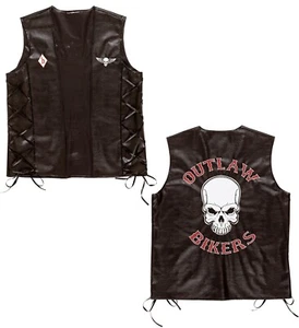 Biker Weste schwarz mit Totenkopf-Druck Kunstleder Karneval Kostüm Damen Herren - Bild 1 von 1