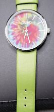 Crayo Large Ladies Watch.Floral Dial. Green Band. Fresh Battery