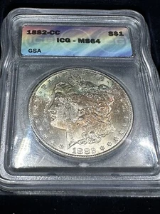 1882-CC Morgan Silver Dollar MS64 ICG - Picture 1 of 3
