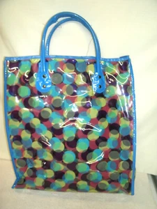 Vtg Clear Plastic Bubble Tote Blue/Yellow 1960s 70s -14 x 13"-Mod Groovy Bag - Picture 1 of 2