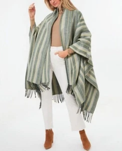 Sciarpa cappotto Jonathan Simkhai taglia small Sam lana verde cipresso righe frange nuovo con etichette - Foto 1 di 17