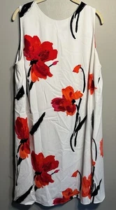 Vestido Ralph Lauren Blanco Rojo Seda Sin Mangas Línea A Para Mujer Talla 16W Plus Floral - Imagen 1 de 14