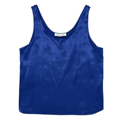 Camisola Christian Dior Vintage Top Íntimo Bordado Monograma Azul Satinado Foto 1 de 4