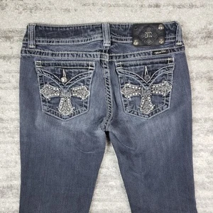 Miss Me Jeans Womens 31 Low Rise Straight Dark Wash Blue Flap Measure 30x30 - Picture 1 of 11