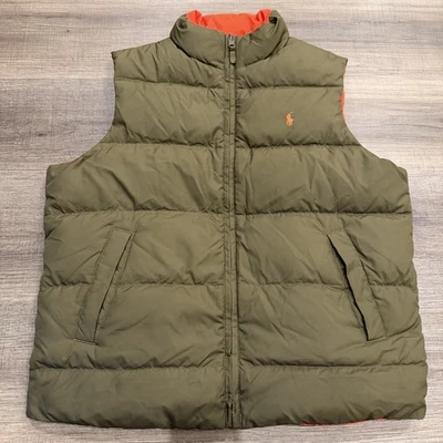 Polo Ralph Lauren Chaleco Puffer Reversible Plumón Cremallera Completa Verde Naranja Niños XL Foto 1 de 4