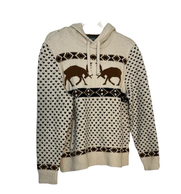 Suéter American Eagle Hombres Crema Isla Justa Ciervo Alce Pullover con Capucha Talla Grande Foto 1 de 4