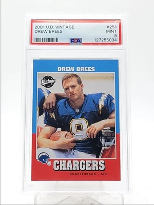 DREW BREES 2001 UPPER DECK VINTAGE ROOKIE CHARGERS RC PSA 9 Q6063 - Image 1 of 2