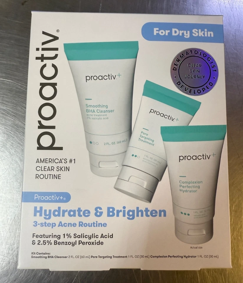 Proactiv Hydrate & Brighten Rutina de acné de 3 pasos para piel seca 05/2026 NUEVO EN CAJA Foto 1 de 2