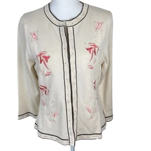 Parsley & Sage Embroidered Beaded Cream Cardigan Sz S Lined Old Money Clean Girl - Picture 1 of 14