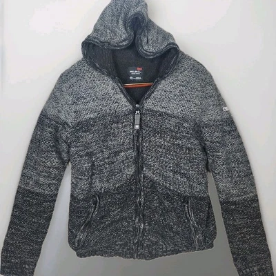 Projek Raw Hooded Sweater Jacket Mens Sm Black Gray Marled Full Zip Hoodie USA - Image 1 of 4