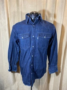 Camisa vaquera para hombre Carhartt Western M azul liso L/S broches de presión de algodón Rodeo Rockabilly - Imagen 1 de 6