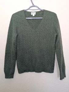 Charter Club Women's Sweater Large 100% Cashmere Cable Knit Dark Green Classic - Picture 1 of 6