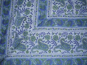 Rajasthan Block Print Paisley Tapestry Cotton Bedspread 104" x 70" Twin Blue - Picture 1 of 2