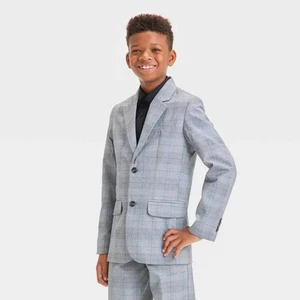 Boys' Plaid Suit Jacket - Cat & Jack Dark Gray 8 - Picture 1 of 3