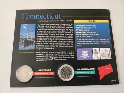Colored 1999 Connecticut U.S. Quarters Set Denver and Philadelphia Mint - Image 1 of 4