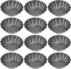 12PCS Mini Tart Pans, Carbon Steel Baking Cup, Cupcake Cake Muffin Black - Picture 1 of 7