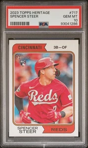 2023 Topps Heritage Rookie #717 Spencer Steer PSA 10 GEM MIN Cincinnati Reds - Picture 1 of 2