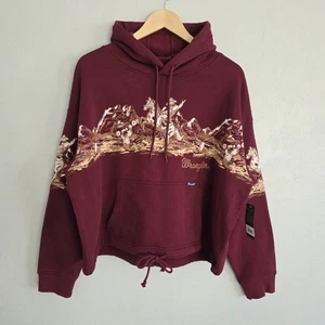 NEW Wrangler Womens Horses Desert Rodeo Maroon Western Graphic Sweatshirt Sz LG - Picture 1 of 9