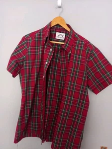 BRUTUS Shirt Mens XL Extra Large Red Check Tartan Mod Short Sleeve Trimfit - Picture 1 of 9