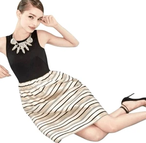 J. CREW 10 M Cupcake Dress READ Midi Gold Black Stripe Evening Holiday 50s PinUp - Picture 1 of 9