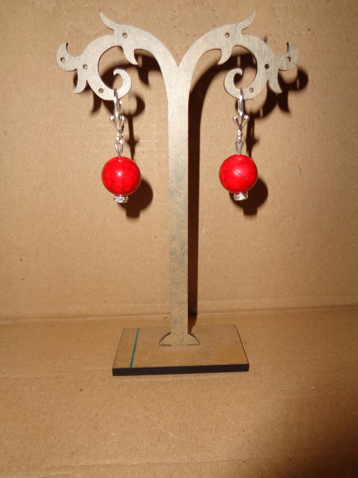 Ohrbrisuren Howlith Imitatperle rot UNIKAT - Bild 1 von 1