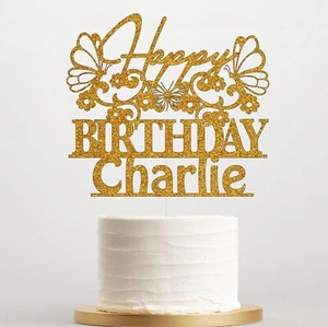Happy Birthday Cake Topper Personalised with Any Name Butterfly Cake Decorations - Picture 1 of 21