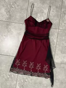 Abito Rampage vintage in tulle a strati ricamato increspato nero rosso y2k anni 90 fata M - Foto 1 di 22