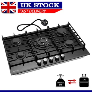 GASLAND 76cm Gas Cooktop Black Tempered Glass Stove 5 Burner Built-in Hob NG/LPG - Picture 1 of 10