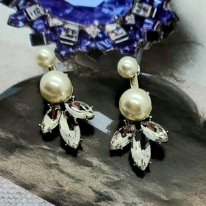 Vintage Style Pearl & Crystal Art Deco Silver Jacket Drop Earrings - Picture 1 of 7