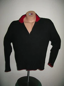 Suéter para hombre Kenneth Cole Designer negro y rojo acanalado 1/2 cremallera talla XL - Imagen 1 de 4