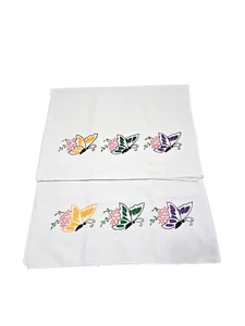 Set of 2 Vintage Cotton Pillowcase Hand Embroidered Butterflies - Picture 1 of 7