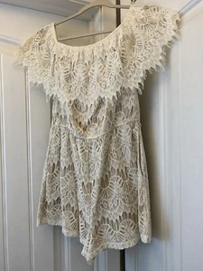rue21 Ivory Lace One Piece Off Shoulder Romper Lined Elastic Waist Sz Med - Picture 1 of 6