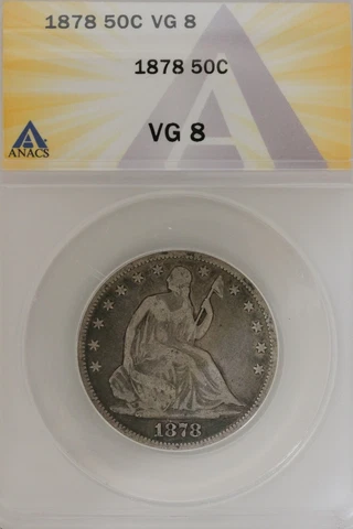1878  .50   ANACS   VG 8   1800's Half Dollar, Liberty Seated Half Cover