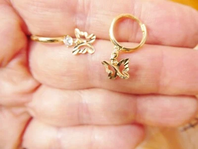 PENDIENTES DE LUJO HUGGIE MARIPOSA DISEÑOS ORO AMARILLO REAL 10K Foto 1 de 4