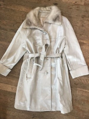Chaqueta Larga De Colección Años 50 60 70 Damas Cuero Blanco Mujer 14 Rockabilly Abrigo Cinturón Foto 1 de 4