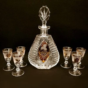Antique Art Deco German Style Cut Glass Decanter & Glasses - Picture 1 of 15