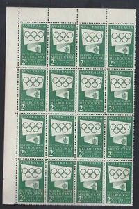 1956 Australia Olympic Games 2/- Green Publicity Issue Top Left Cnr Block 16 MNH - Picture 1 of 1