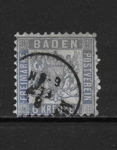 BADEN SCOTT 22 USED FINE - 1865 6kr ULTRA ISSUE - COAT OF ARMS - Picture 1 of 2