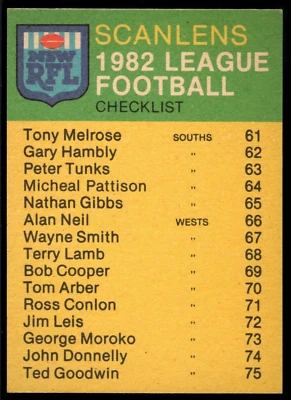 1982 #117 Ray Brown Manly Sea Eagles Scanlens rugby league NRL card - image 1 of 2