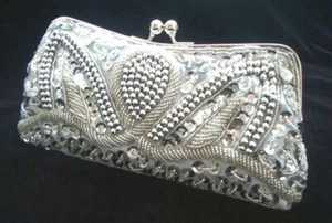 Silver Evening Handbag Sequin Clutch Cocktail Purse Party Bridal Christmas Prom - Picture 1 of 4