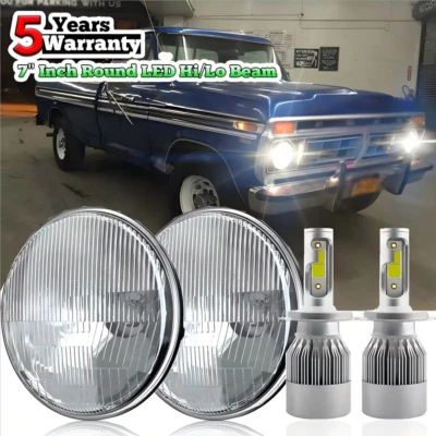 Pair 7'' Inch LED Headlights Hi/Lo Beam For Ford F100 F250 F350 Pickup 1953-1977 - Image 1 of 4