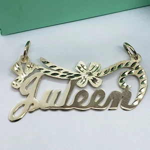 14K Solid Yellow Gold Personalized/Custom Name Pendant with/out Singapore chain - Picture 1 of 22