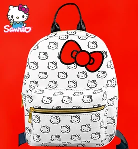 Sanrio Hello Kitty White Leather Mini Backpack Black Pattern Red Bow Women Girls - Picture 1 of 12