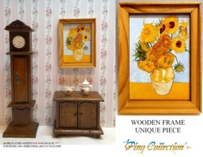 VAN GOGH SUNFLOWERS DOLLHOUSE Miniature PAINTING 1:12 Handmade UNIQUE PIECE - Immagine 1 di 4