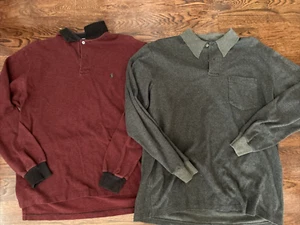 Lot 2 Ralph Lauren Shirt Mens Large Grey Long Sleeve Pony Maroon Red Cotton - Picture 1 of 14