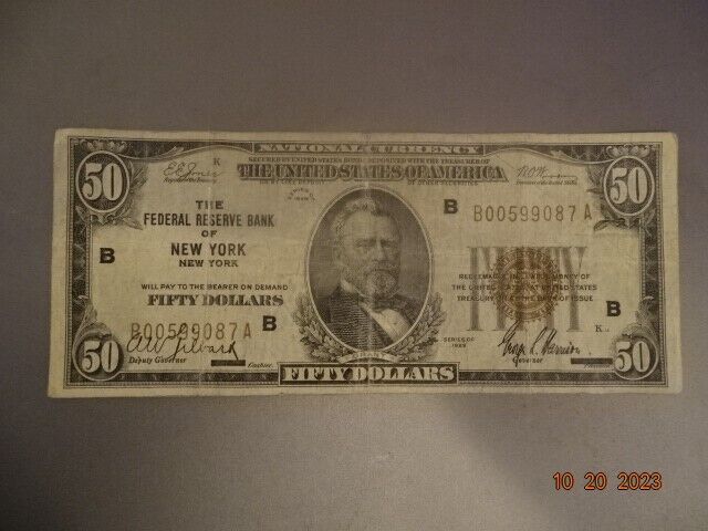 1929 Series $50 Federal Reserve National Bank Note Fine