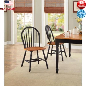 Solid Wood Dining Chairs 2 Pcs Windsor Style 300 Lb Load Weight Indoor Furniture - Picture 1 of 9