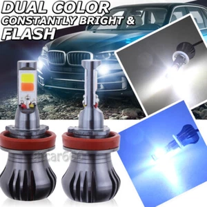 2 X H11 H8 H9 H16 LED Fog Light Bulbs White + Ice Blue Dual Color / Strobe Mode - Picture 1 of 12